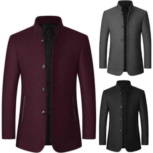 Fashion Winter Woolen Coat Men Double Collar Thick Trench Coat Mens Wool Blends Cotton Liner Casual Woolen Overcoat