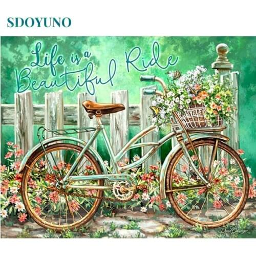 SDOYUNO Abstract Paint By Numbers Kits On Canvas Flowers Bicycle DIY Frame 60x75cm Oil Painting By Numbers Hand Painting Decor