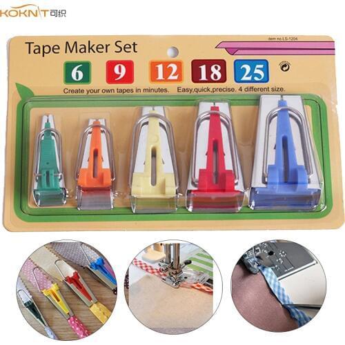 KOKNIT Fabric Bias Tape Maker Tools Set 5 Sizes 6mm 9mm 12mm 18mm 25mm Sewing Quilting Bias Binding Maker DIY Sewing Accessory