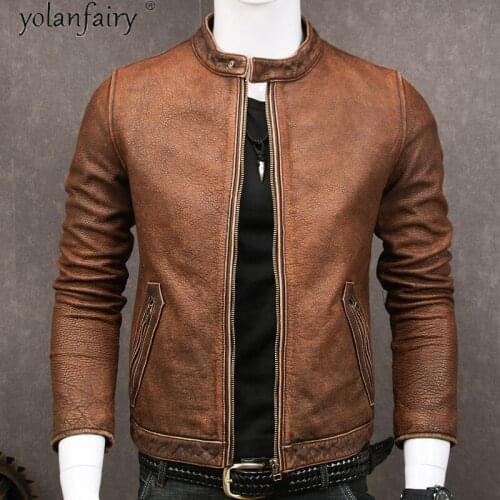 Genuine Leather Jacket Man Vintage Cowhide Coat Short Biker Jackets Plus Size Men Clothing 5xl Chaqueta Cuero Hombre Pph4402