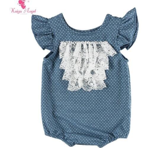 Kaiya Angel 2019 New Newborn Baby Clothes Girl Rompers Polka Dot Lace Ruched O-Neck Covered Button Factory Wholesale 5pcs/lot