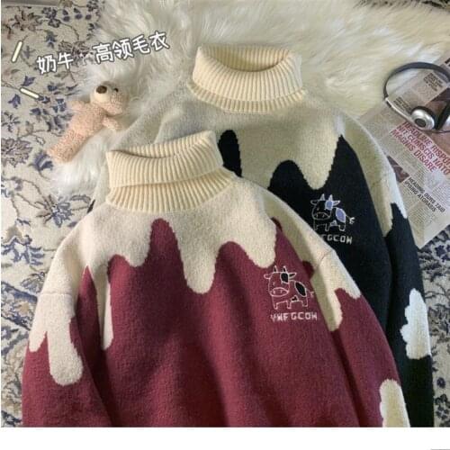 2021 Winter New Woman Pullovers Turtleneck Mens Casual Oversize Warm Thicken Sweater Korean Streetwear Sweaters