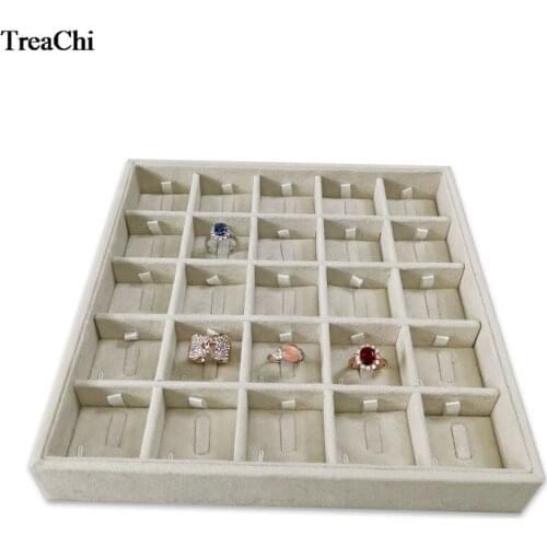 New Portable 25 Grids Counter Jewelry Storage Tray Gray Velvet Ring Box Bead Ring Jewelry Organizer Holder Case 23*23*3.5cm