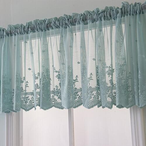 Window Curtain European Lace Thin Jacquard Valance Lace Hem Coffee Short Curtain for Cabinet Door Home Kitchen Bedroom Decor