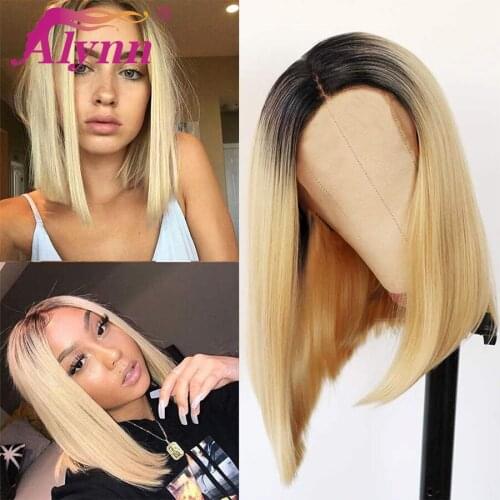 Alynn Straight Bob Wig Synthetic Hair 613 Ombre Blonde Middle Part Wig For Women Shoulder Length Wig Heat Resistant Fiber Hair