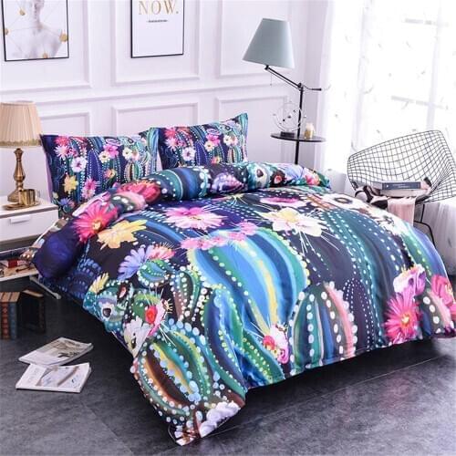 Colorful Cactus Bedding Cover King Queen Size Plant Quilt Cover Pillowcase Cover Printed Quilt Cover Bed Cover