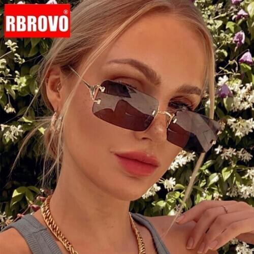 RBROVO 2021 Rectangle Retro Sunglasses Women Rimless Square Glasses Ladies Punk Eyeglasses Women/Men Alloy Glasses Female UV400