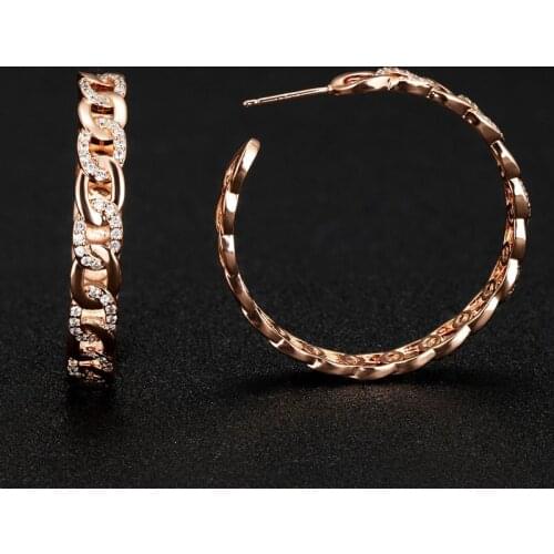 Zlxgirl luruxy brand Europe design chain shape stud earrings for women bridal jewelry mirco paved zircon Gold ears brinco bijoux