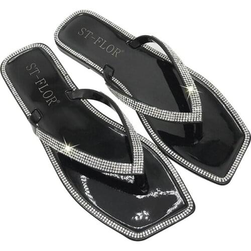 Glitter Slippers Women Summer Sandals 2021 Fashion Bling Female Candy Color Flip Flops Beach Diamond Flat Shoes Outdoor Sandals