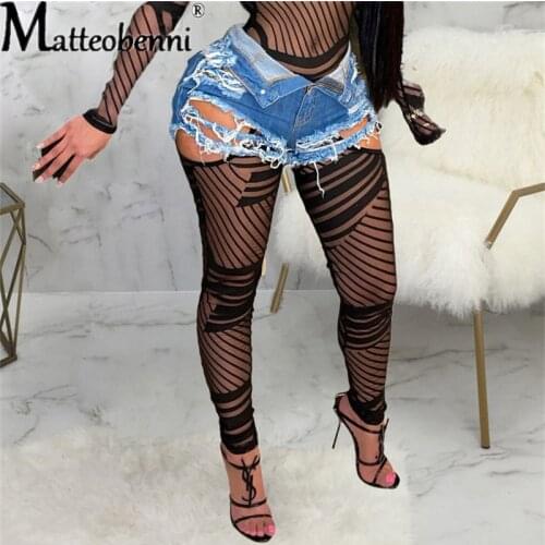 Summer Sexy Clothing Women Denim Ripped Shorts High Waist Holes Draped Destroyed Stretch Bodycon Pencil Slim Shorts Street Club