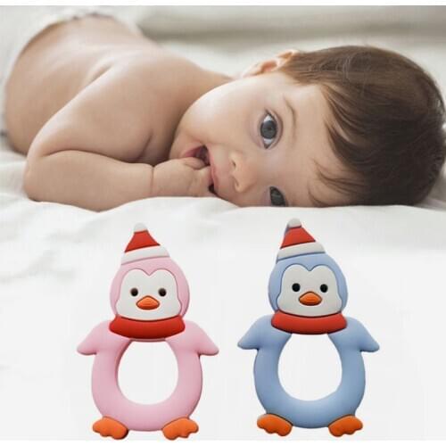 Cartoon Penguin Baby Teether Modeling Silicone Molar Stick Infant Bite Chew Appease Teeth Gel for Girls Boys Wholesale