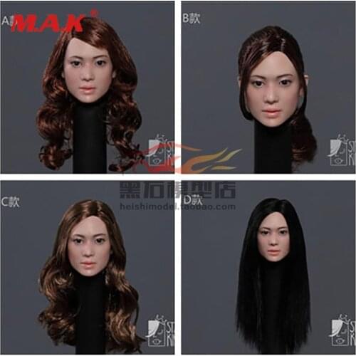 1/6 Scale StarKingToys SK002 Asian beauty head sculpture, four hair colors Fit 12" Figure Body Accessories