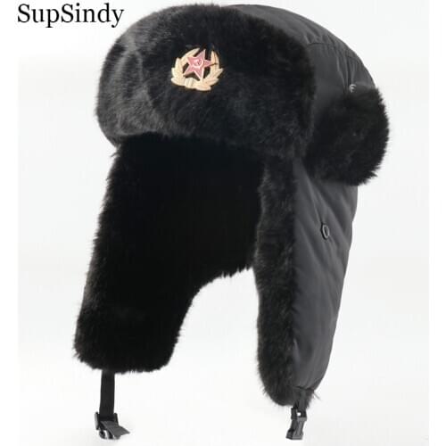SupSindy Army Military Soviet CCCP Ushanka Men&Women Winter Earflap Bomber Hat Warm Faux Fur Waterproof Thermal hat Snow ski Cap
