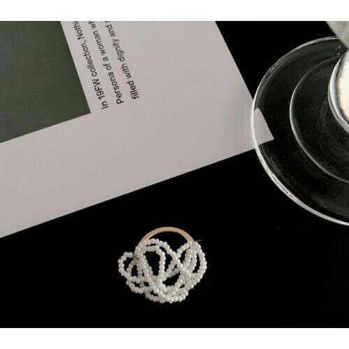 TIMEONLY Korean fashion Simulation pearls chain ring circle metal forefinger rings delicate jewellery party gifts for women