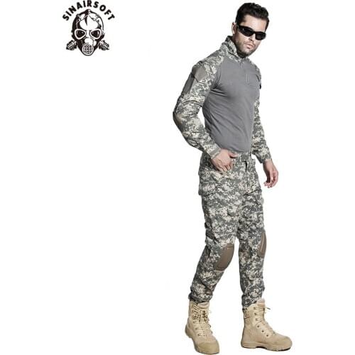 SINAIRSOFT Military Tactical BDU Hunting Clothes ACU Uniform With Knee Pads Elbow Pads Army Combat Shirt T-shirt Pants