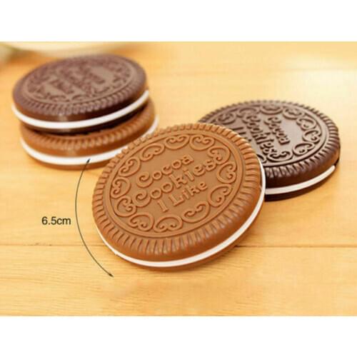 1 PC Cute Style Cocca Cookie Shape Small Pocket Foldable Portable Makeup Mirror with Comb Chocolate Biscuits Compact Mirror