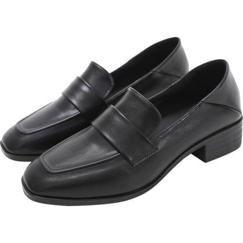 Two Wearing Small Leather Female British Wind 2019 Spring New Black College Wind One Foot Lok Fu Shoes Female Thick Single Shoes