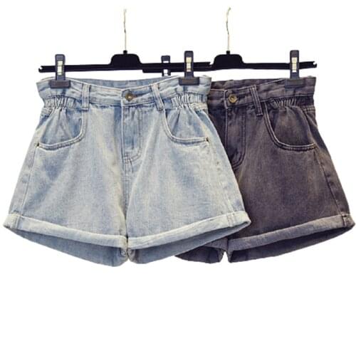 Womens Denim Shorts 2021 High-Waist Shorts Women Fashion Large Size Elastic Waist Wide-leg Short Jeans New Plus Size S-5XL