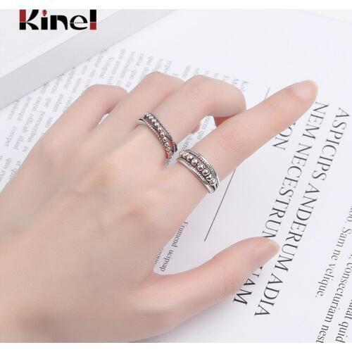 Kinel Retro Cutout Adjustable Finger Ring for Women 925 Sterling Silver Ring Korea Punk Party Woman Jewelry Bijoux Gift