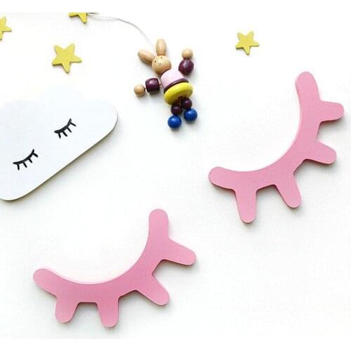 1 Pair Nordic Style Cute Wooden 3D Eyelash Wall Sticker Decor Children Kids Baby Room Background Wall Sticker Home Decoration