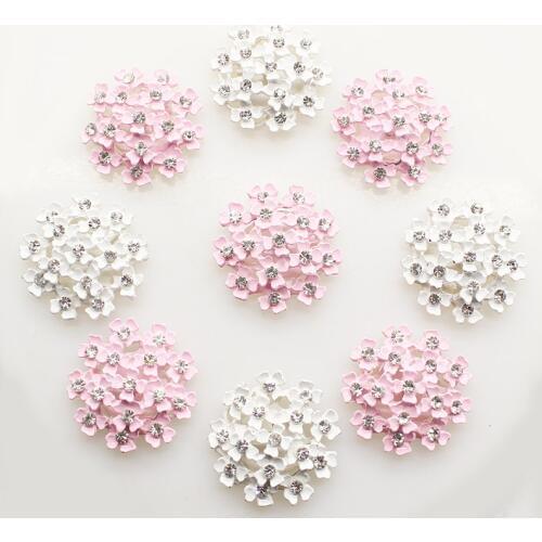 10pcs/lot 25mm White Pink Alloy Buttons Chic Rhinestone Diamond Button Wedding Decorative Girl Jewelry Diy Hair Accessories
