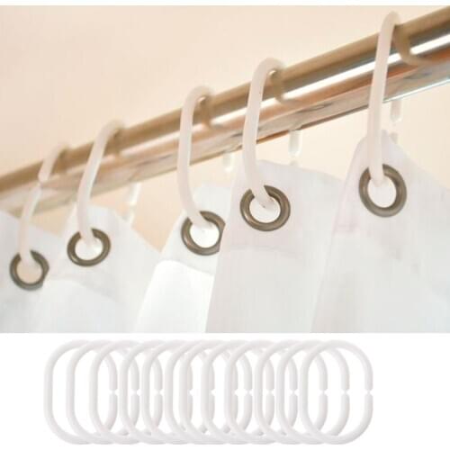 12Pcs Strong Bendable C Shape Hanging Shower Curtain Rod Ring Hanger White 67JB