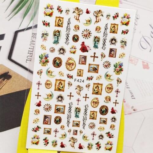 3D Nail Sticker Decals Girl Photo Cross Design Nail Art Decorations Stickers Sliders Manicure Accessories Nails Decoraciones