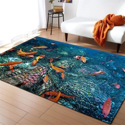 3D Ocean World Area Rug Children Room Decoration Rugs Memory Foam Water Absorption Non-Slip Mats Soft Flannel Carpet Living Room