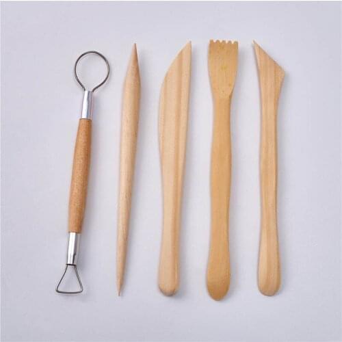 5Pcs Ceramic Supplies 6 Inch Wooden Clay Pottery Wax Modeling Multifunction Professional Sculpture Carving Tools Double Side
