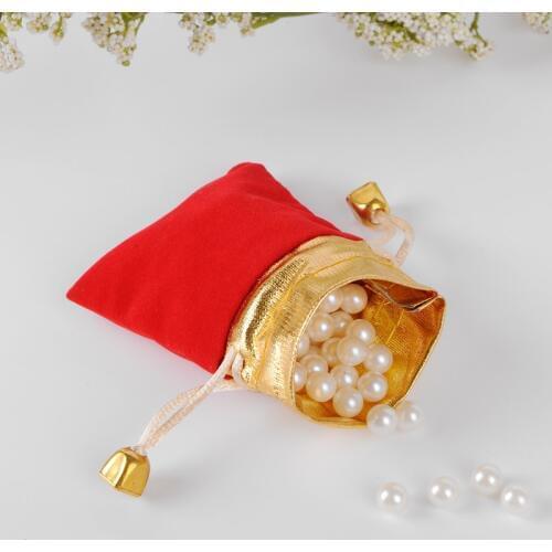 50pcs/Lot 7x9cm Jewelry Pouches Velour Red Velvet Gift Bags Golden Satin Can customized Logo Printing