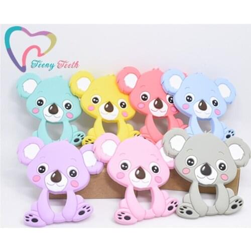 Teeny Teeth 50pc Animal Koala Silicone Teething Pendants,BPA Free Baby Chewable Toy Silicone Koala Teething Toy Pendants 8Colors