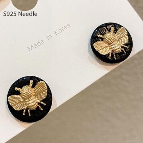 925 Sterling Silver Needle Stud Earrings for Women Jewelry Alloy Gold Bea Hypoallergenic Personality Female Earrings