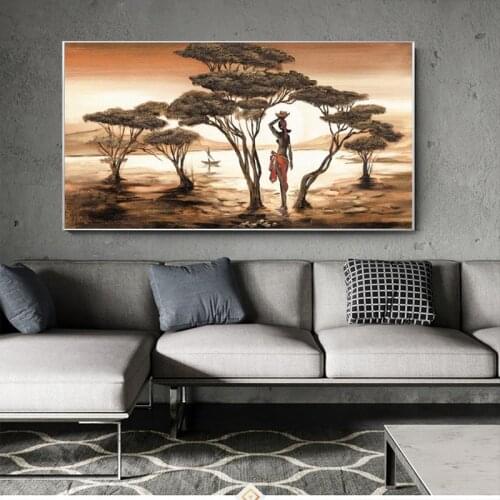 African Woman Paintings On The Wall Classical Sunset Landscape Wall Art Canvas Prints And Posters Cuadros Pictures Home Decor