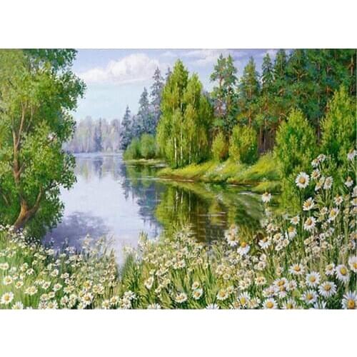 Diamond Painting Spring Scenic Picture By Numbers 5D Diy Full Square Rhinestone Mosaic Wild Daisy Flowers Home DecorationZP-2750