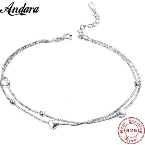 100%925 sterling silver anklet double love girl & woman summer style jewelry accessory gift