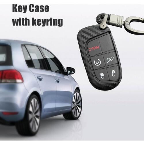 Professional Car Key Cover Case For Jeep Dodge Chrysler Carbon Fiber Key Fob Chain Accessories Cover Case Ring