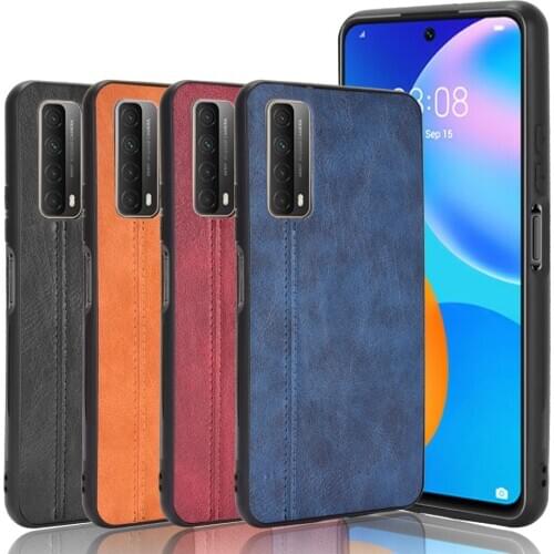 For Huawei Y7A Case Luxury Calfskin PU Leather lines Hard Back Cover Case For Huawei P Smart 2021 Y7A Y7 A HuaweiY7A Phone Case