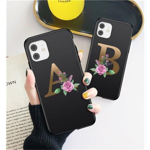 Custom Rose Flower A to Z Initial Alphabet Case For iPhone 12 11 Pro Max 7 8 6S Plus 5S SE 2020 12 Mini X XR XS Shockproof Cover