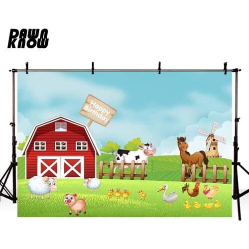 DAWNKNOW Photography Background Backdrop Children Cartoon Farm Animal Photocall Baby Birthday Party Photo Studio Props GY351