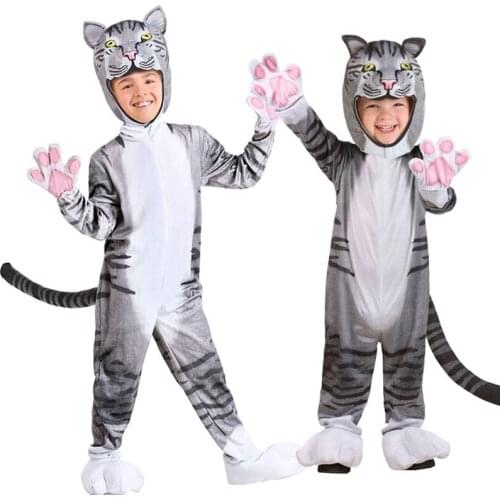 Baby Onesie Kids Children Jumpsuit Boy Girl Cosplay Costume Gray Pajama With Hat Winter Clothes Cute Outfit Cat Fancy for Party