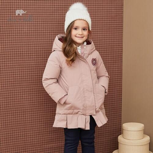 DKH15186 dave bella winter baby girls 5Y-13Y fashion bow letter hooded down coat children 90% white duck down padded kids jacket