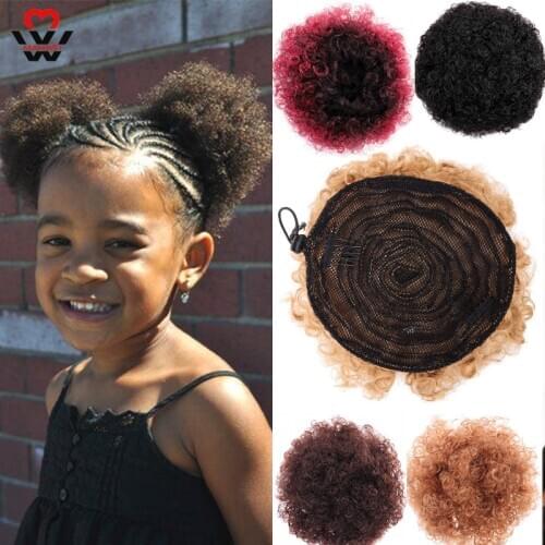 MANWEI High Afro Puff Afro Curly Ponytail Drawstring Short Afro Kinky Pony Tail Clip in Synthetic Hair Bun Extensions 1PC
