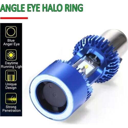 New Ba20d Motorcycle Headlight EMC High Low Beam Blue/Red Angle Eye DRL Lamp LED Motor Super Bright Auto Scooter White 12/24V