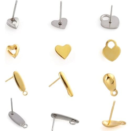 20pcs Geometry Stainless Steel Gold Earring Base Ear Pins Stud Earrings Accessories Jewelry Findings Earring DIY Material
