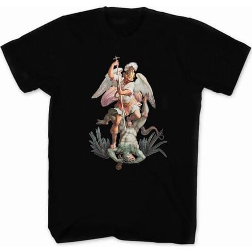 Catholic Christian Saint Michael The Archangel Destroy Devil T-Shirt. Summer Cotton Short Sleeve O-Neck Mens T Shirt New S-3XL