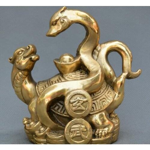 Chinese fengshui old bronze god beast tortoise yuanbao money wealth statue