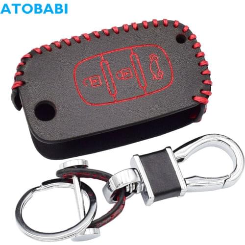 Leather Car Key Cover For LADA Sedan Largus Kalina Granta Vesta X-Ray XRay 3 Buttons Folding Remote Fob Case Keychain Protector