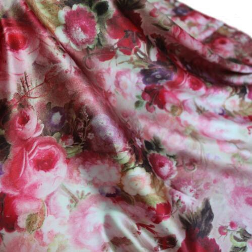 Beautiful Rose Flowers Digital Print Satin Charmeuse Fabrics For Dresses