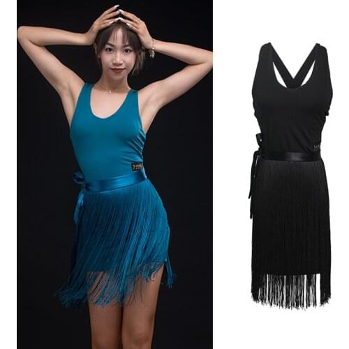Latin Dress Adult Sexy Sleeveless Fringed Hip Scarf Rumba Samba Salsa Cha Cha Dancing Clothes Latin Dance Practice Wear DN4253