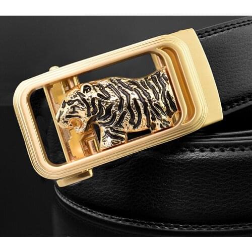 Luxury brand tiger automatic buckle man white belt genuine leather fashion designer Casual High Quality ceinture homme